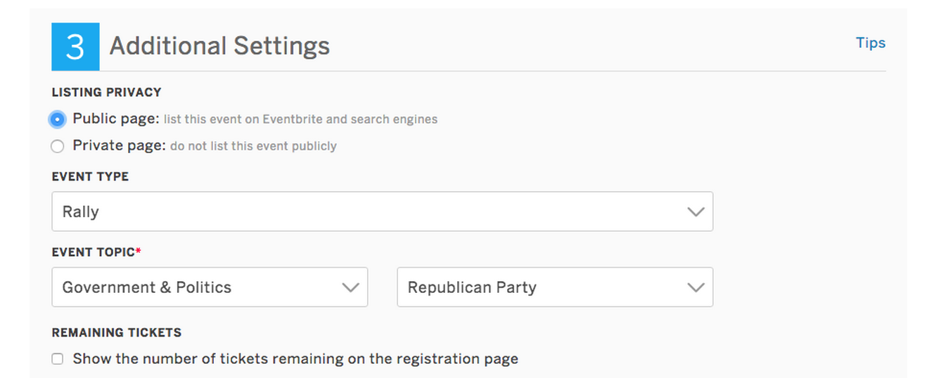 Eventbrite Additional Settings